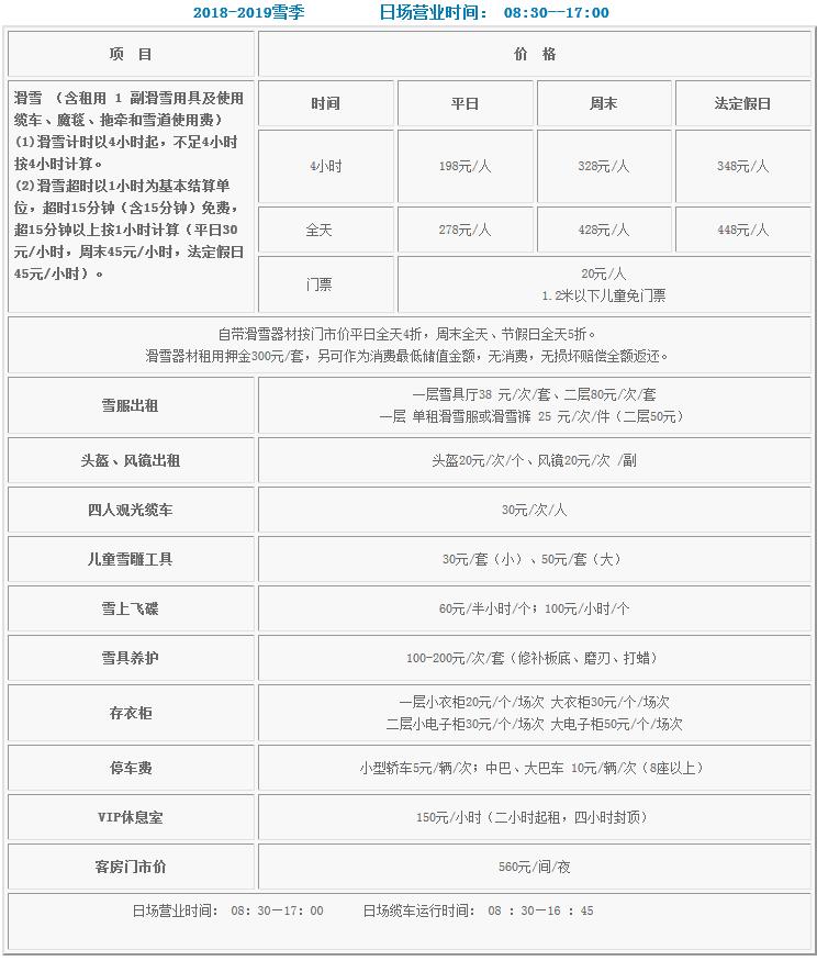 北京漁陽(yáng)國(guó)際滑雪場(chǎng)門(mén)票價(jià)格