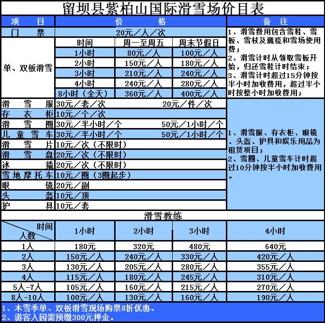 紫柏山國際滑雪場門票價格