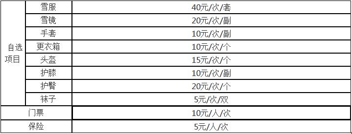 遼寧營口何家溝滑雪場自選項目收費標準